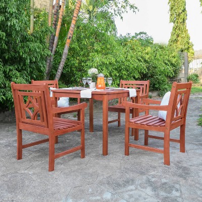 Malibu 5pc Wood Outdoor Patio Stacking Dining Set - Tan - Vifah