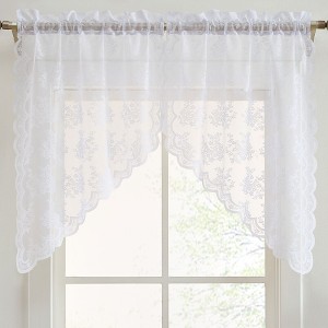HLC.ME Jolene Floral Rod Pocket Lace Short Cafe Swags for Small Windows, Kitchens, and Basement Windows - Set of 2 - 1 of 4