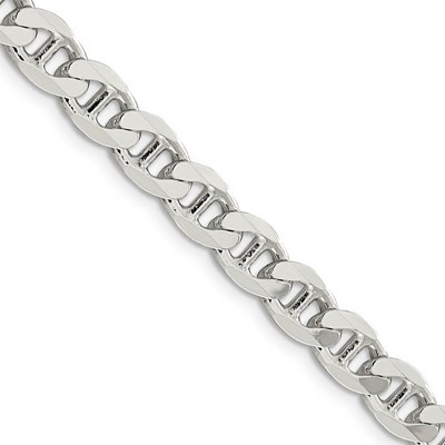 Black Bow Jewelry Mens 7.4mm Sterling Silver Solid Flat Cuban Anchor Chain Necklace