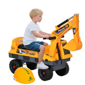 No Power 2 in 1 Ride On Excavator with Helmet and Claw, Construction Truck Set-Functional Digger with Storage, Light and Music - 1 of 4