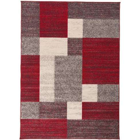 World Rug Gallery Modern Boxes Design Non-slip (non-skid) Red 7'10