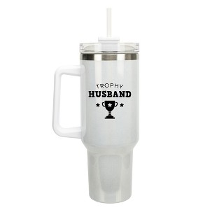 100 North Trophy Husband First Place Winner Humor Wife Wrap-Around 40 Oz. Stainless Steel Water Bottle Coffee Mug, Spill & Leak Resistant, Travel - 1 of 4