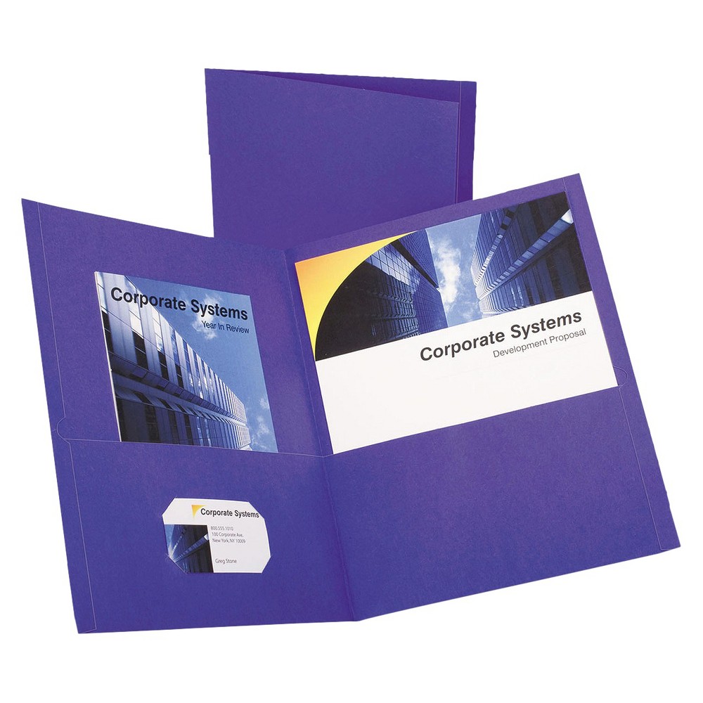 Oxford Twin-Pocket Folder  Embossed Leather Grain Paper  0.5  Capacity  11 x 8.5  Purple  25/Box