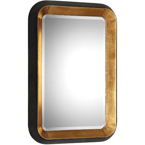 Uttermost Rectangular Vanity Decorative Wall Mirror Art Deco Antiqued Metallic Gold Distressed ...