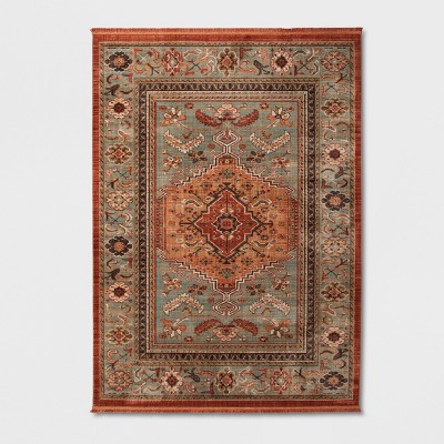 7'x10' Floral Woven Accent Rug Rust/Green - Threshold™