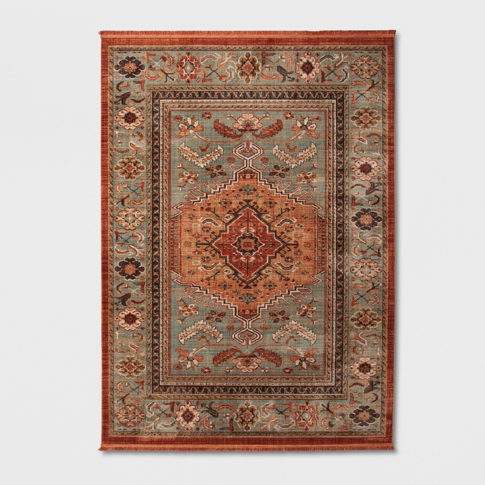 7'x10' Floral Woven Accent Rug Green/Red - Threshold™