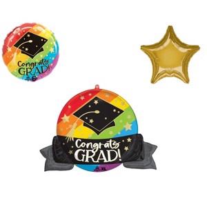 LOONBALLOON Graduation Grad Theme Balloon Set, 32 Inch Grad Bold Rainbow Balloon, Star Foil and Standard Grad Bold Rainbow Balloon - 1 of 1