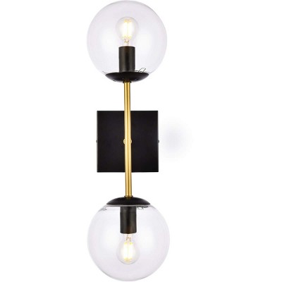 Elegant Lighting Neri 2 lights black and brass and clear glass wall sconce
