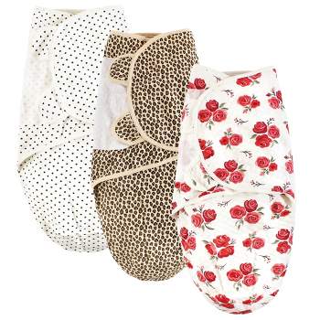 Hudson Baby Infant Girl Quilted Cotton Swaddle Wrap 3pk, Rose Leopard, 0-3 Months