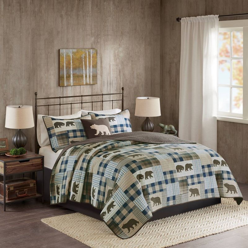4pc T Falls Oversized Reversible Quilt Set Brown/Blue - Woolrich, 1 of 8