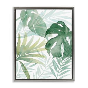 Stupell Industries Monstera Overlapping Leaf Sprigs Black Framed Floater Canvas Wall Art - 1 of 4