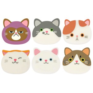 Wrapables Silicone Cute Animal Coasters for Glasses, Cups, and Drinks (Set of 6), Cute Cat - 1 of 4