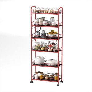 NAYSAYE 6 Tier Dolly Slim Rolling Storage Cart Metal Organizer Shelf for Narrow Spaces in Kitchen Bathroom and Laundry, Red, 22.83"*10.04"*61.22" - 1 of 4