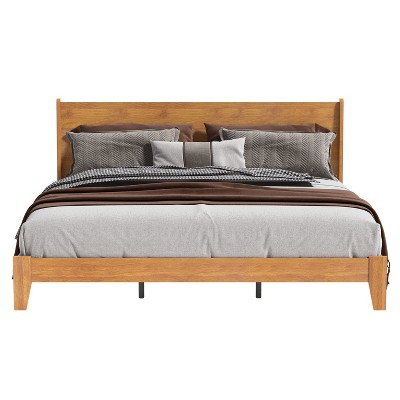 Galano Abby Retro Amber Walnut Wood Frame King Platform Bed With ...