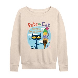 Women's - Pete the Cat - Screams For Ice Cream Lightweight French Terry Wide Neck Long Sleeve Shirt - 1 of 4