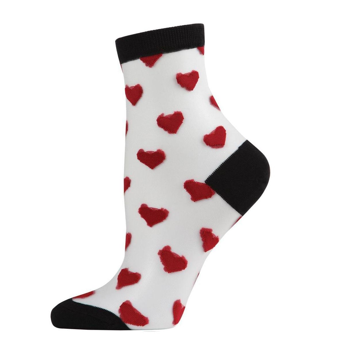 Memoi Women's Hearts Mono Fine Net Semi-Sheer Anklet Sock