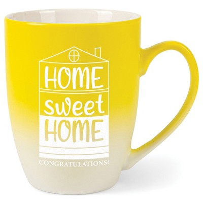 Elanze Designs 12 Ounce Ceramic Decorative Laser Engraved Giftable Novelty Tea Coffee Cup Mug Yellow and White Home Sweet Home Congratulations!