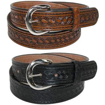 CTM Men's Leather Removable Buckle Belts (Pack of 2)