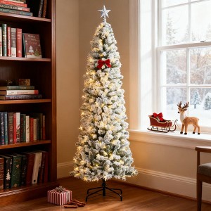 TinyhomiePre-Lit Flocked Pencil Christmas Tree ¨C Perfect Slim Corner Accent for Cozy Festive Indoor Decor - 1 of 4