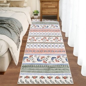 Floral Machine Washable Rug with Rubber Non-Slip Backing for Living Room, Dining Room, Bedroom, Office, Playroom, Entryway - 1 of 4