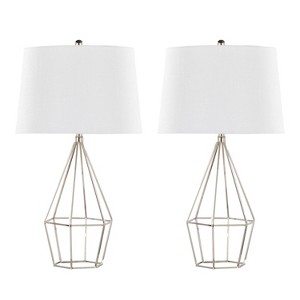 LumiSource Set of 2 Geome 27" Contemporary Metal Table Lamp in Polished Nickel with White Linen Shade from Grandview Gallery - 1 of 4