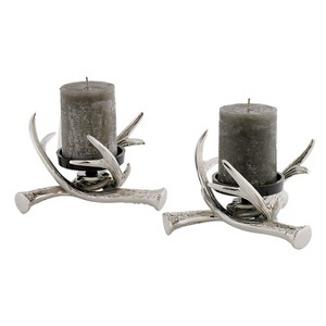 2pc Antler Pillar Holders Polished Nickel/Brass Finish - Go Home , Silver