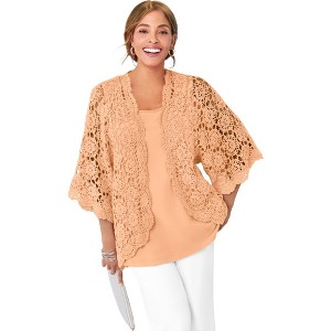 Jessica London Women's Plus Size Crochet Cardigan - 1 of 4