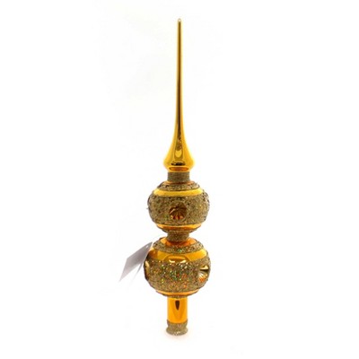Golden Bell Collection 13.0" Gold Glittered Reflector Finial Tree Topper Czech  -  Tree Toppers