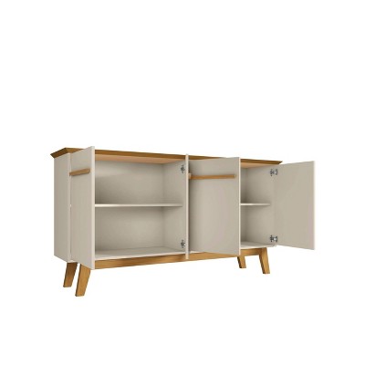 Off White and Cinnamon Mid-Century Modern Sideboard with Solid Wood Legs