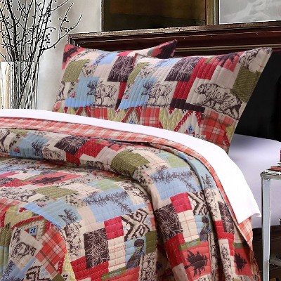 Greenland Home Fashions Rustic Lodge Quilt Set Red/Green/Blue