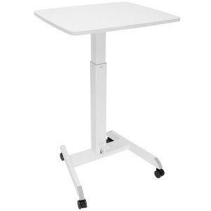Mount-It! Height Adjustable Rolling Laptop Desk with Wheels | 23.6" x 20.5" | Sit Stand Mobile Workstation Cart w/ Pneumatic Spring Lift | White - 1 of 4