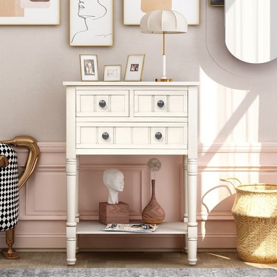 LOVMOR Narrow Console Table with Three Storage Drawers and Bottom Shelf for Living Room
