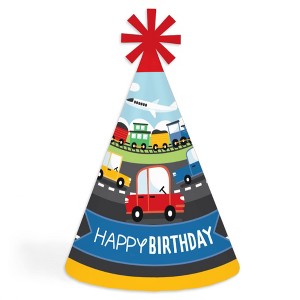 Big Dot of Happiness Cars, Trains, and Airplanes - Cone Happy Birthday Party Hats for Kids and Adults - Set of 8 (Standard Size) - 1 of 4