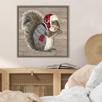 Warm in the Wilderness Squirrel Canvas Print with Sylvie Greywash Frame