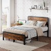 Queen Bed Frame, Safety Rounded Corners and Metal Slat Support, Wooden Vintage Headboard and Tailboard, No Box Spring Needed, Brown - 3 of 4