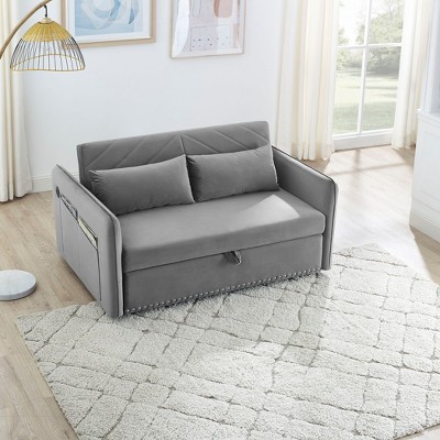 LOVMOR Pull Out Sleep Sofa Bed, with side pockets, Adjsutable Backrest and Lumbar Pillows, for Apartment, Office, Living Room