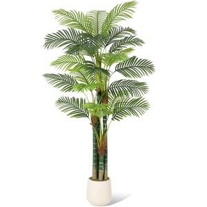 Faux Palm Tree with White Base, Tall Potted Artificial Palm Tree Plant Fake Tropical Plant for Living Room Decor Plants Indoor Outdoor - 1 of 4