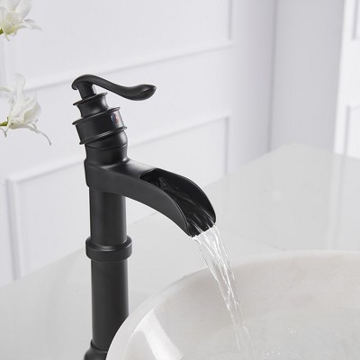 Matte Black Single-Handle Waterfall Vessel Bathroom Faucet