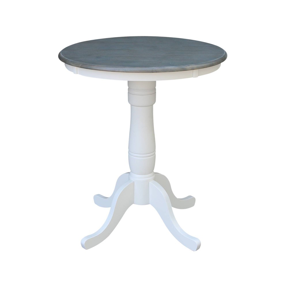 Photos - Garden & Outdoor Decoration 35" Counter Height Ronin Round Pedestal Table White/Heather Gray - International Concepts: Solid Wood, Non-Extension