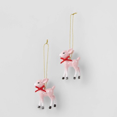 2ct Retro Small Deer Christmas Ornament Set Pink - Wondershop™