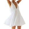Women's V - Neck Drawstring Mini Dress Front & Back Tie Flowy Asymmetrical Short Dress - 4 of 4