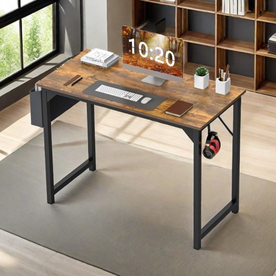 Bencmate Desks Home Office Computer Desk with Storage Bag and Headphone Hook, Students Writing Reading Homework Study Table, Brown, 40 Inches