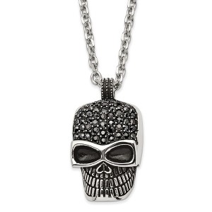 Black Bow Jewelry Men's Stainless Steel & Black Crystal Large Skull Necklace, 24 Inch - 1 of 4