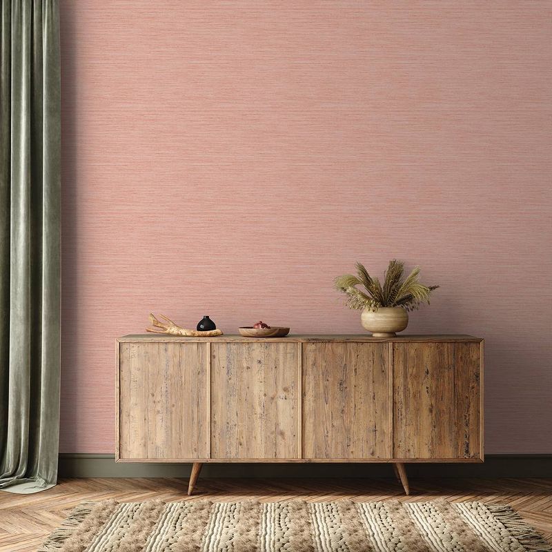Tempaper 28 sq ft Faux Horizontal Grasscloth Salmon Peel and Stick Wallpaper, 2 of 7