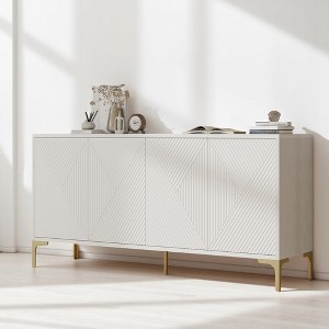 4 Doors Buffet Cabinet with Storage, Wood Sideboard with Carved Door Panels, Modern Aesthetic Storage Cabinet with Adjustable Shelves for Living Room - 1 of 4