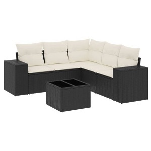 vidaXL Garden Sofa Set Black PE rattan, powder-coated steel, tempered glass - 1 of 4