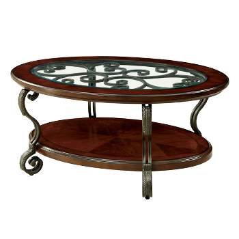 Telmin Oval Glass Top Insert Coffee Table Brown Cherry - HOMES: Inside + Out