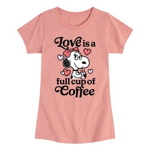 Girls' - Peanuts - Love Is A Full Cup Of Coffee Fitted Short Sleeve Graphic T-Shirt - 1 of 4