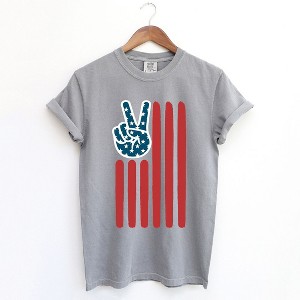 Simply Sage Market Women's Flag Peace Sign Short Sleeve Garment Dyed Tee - 1 of 4