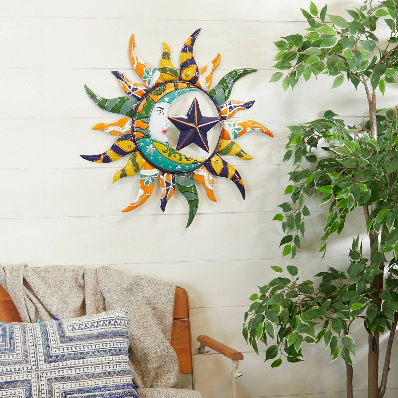 Metal Sun and Moon Indoor Outdoor Wall Decor with Abstract Patterns - Olivia & May, 5 of 8